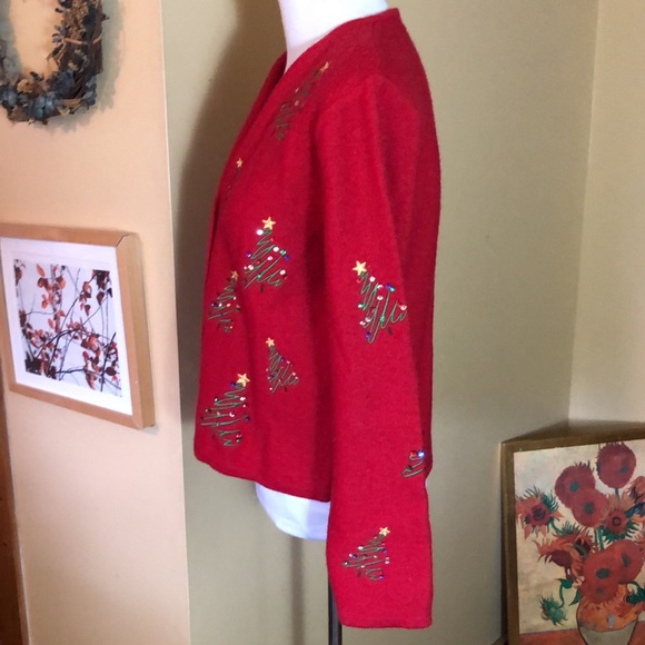 Vtg KAREN SCOTT sz Medium  100% Wool Christmas Tree Festive Embroidered HongKong - Picture 8 of 16
